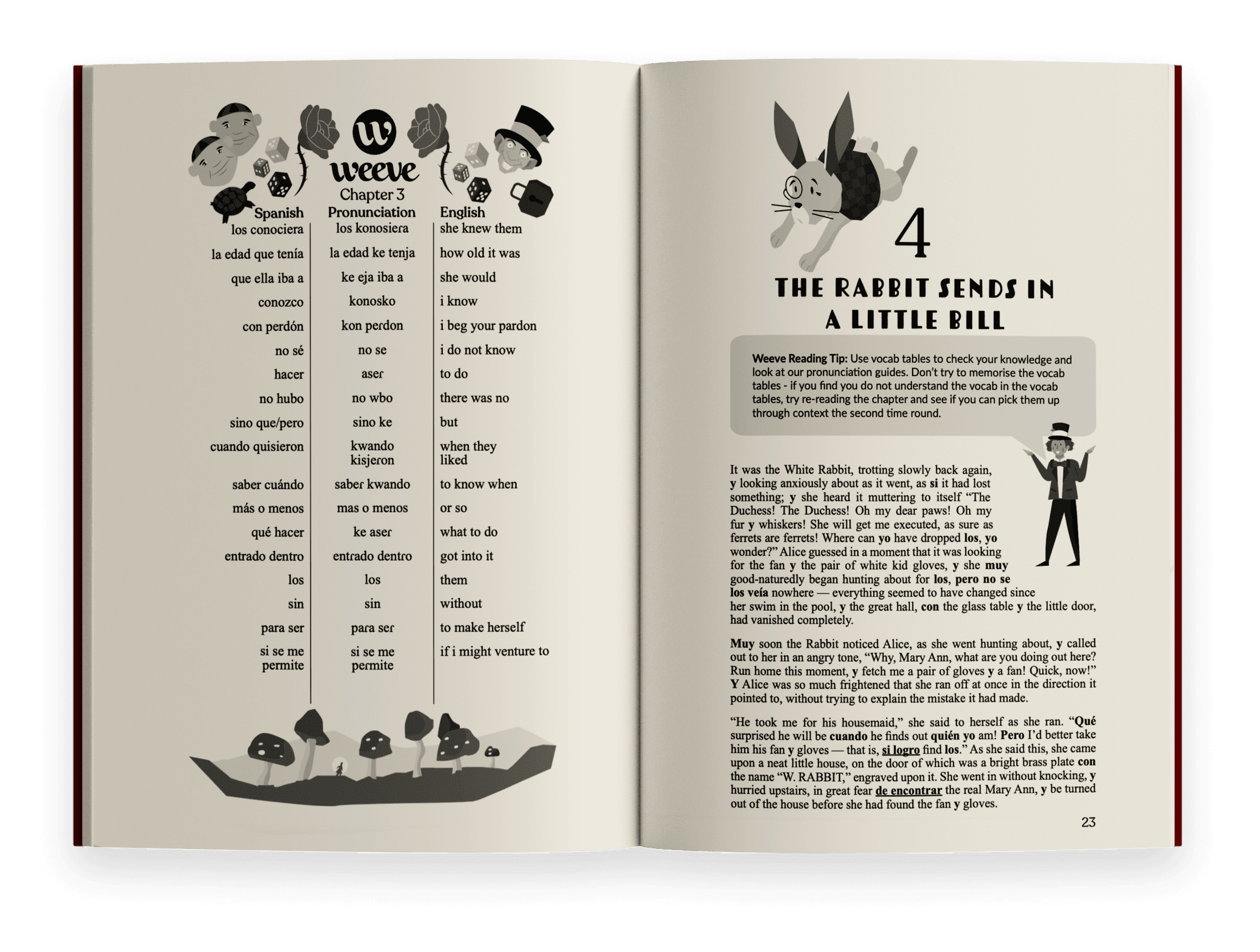 Open Diglot Langauge Learning book showing Diglot Weeve