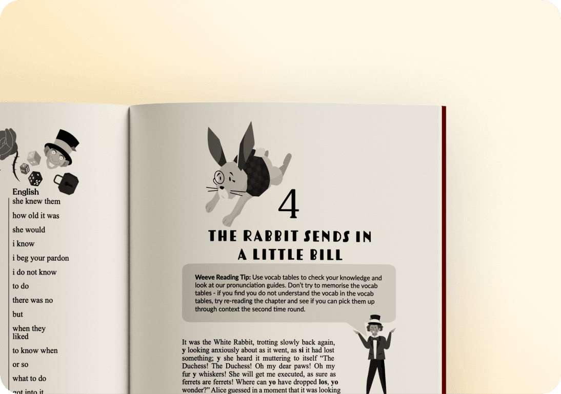 Weeve Language Learning book showing the open page of the book showing how to learn languages easily