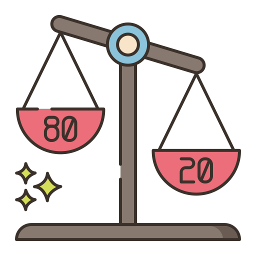 Weighing scales symbolising the 80:20 principle which outlines efficient language learning